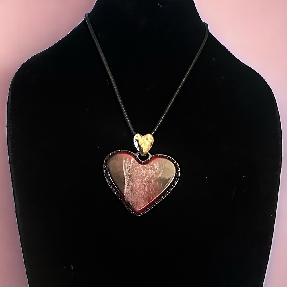 Large red resin heart pendant necklace